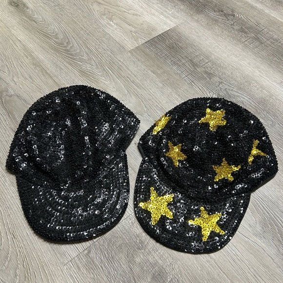 TWO Vintage 80’s Full Sequins Hats Black Stars - Picture 1 of 4